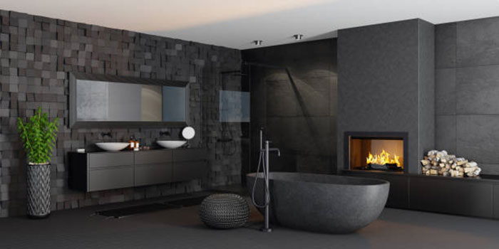 ванная комната в черном цвете от пола до потолка