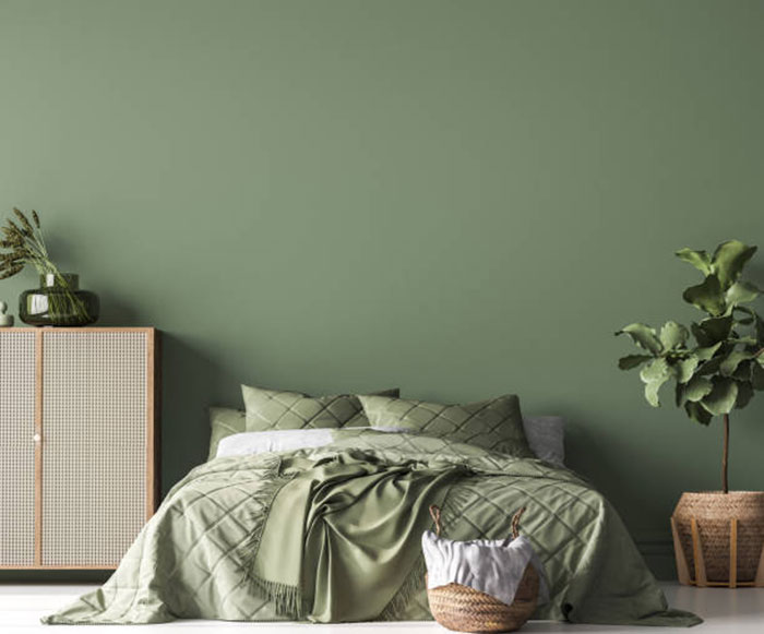 сочетание зеленого цвета в интерьере спальни