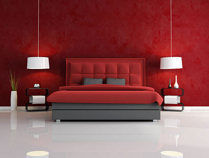 дизайн спальни в красном цвете