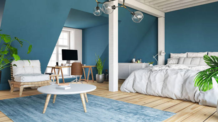 Синий и белый в интерьере спальни