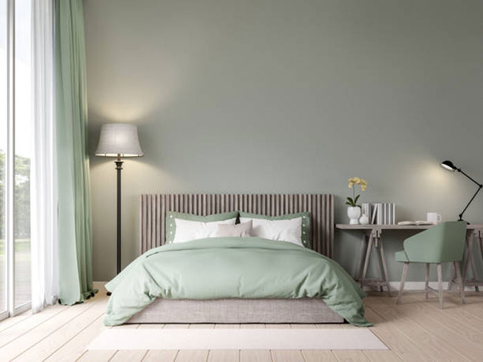 зеленый цвет стен в спальне фото