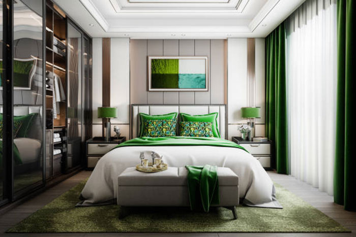 спальня в зеленом цвете дизайн фото