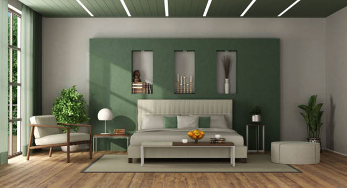 зеленый цвет стен в спальне